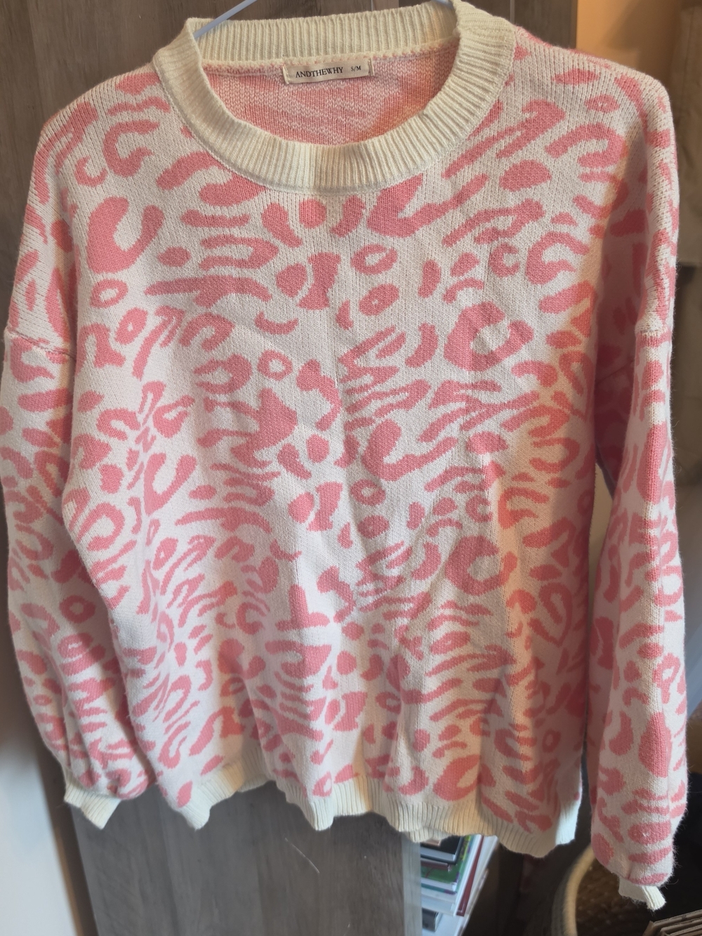 And Other Stories Pink Animal-Print Crewneck Sweater